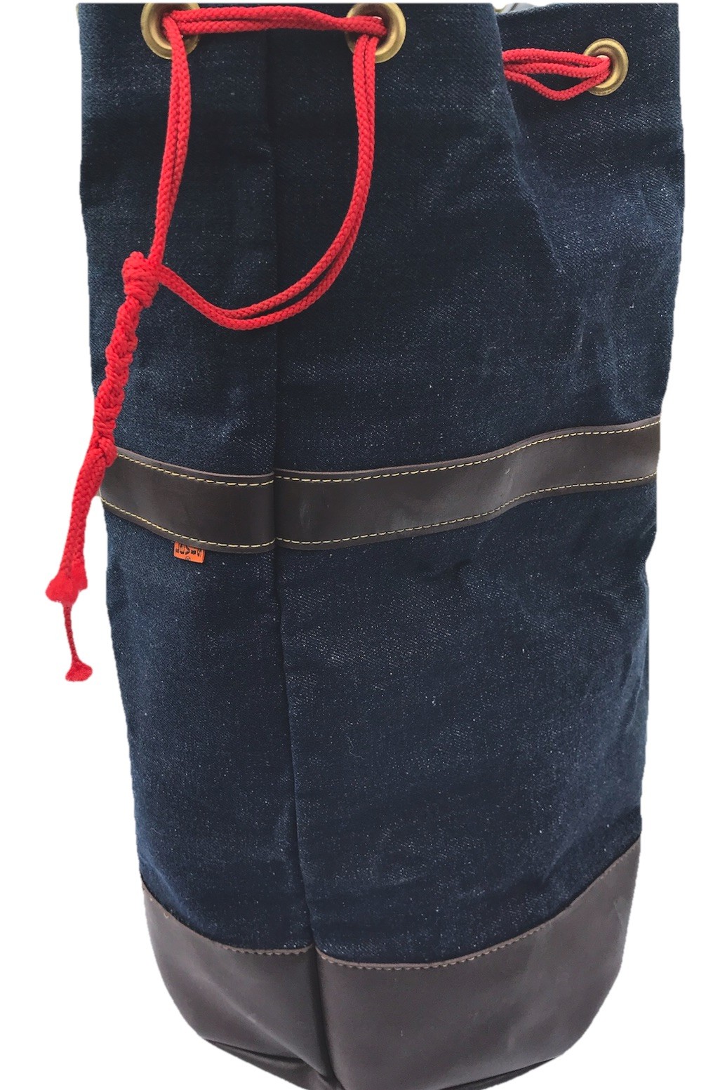 RARE 70s VTG Levi’s Orange Tab Denim Leather Drawstring Levi Bucket Bag 16”