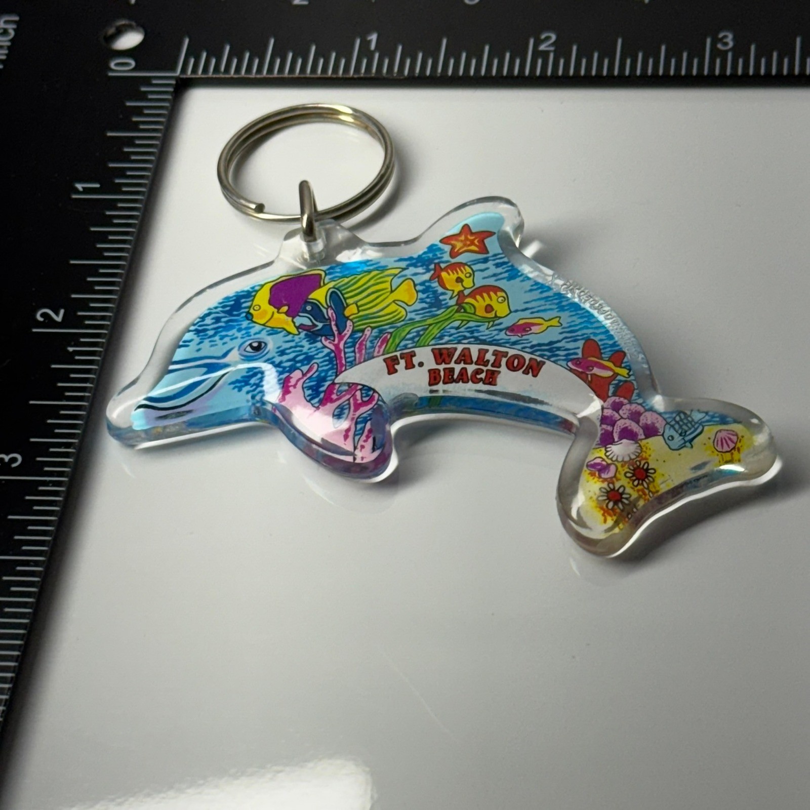 Ft Walton Beach Dolphin Souvenir Keychain Tropical Fish Ocean Theme