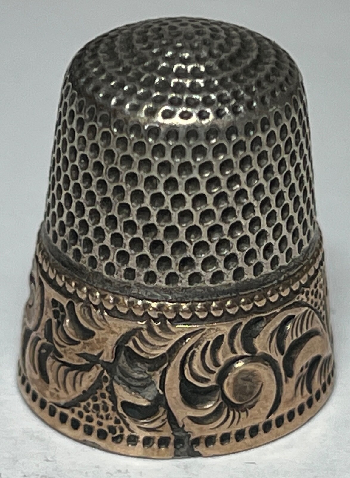 Antique Sterling Thimble with a Gold Band, hallmark size 7