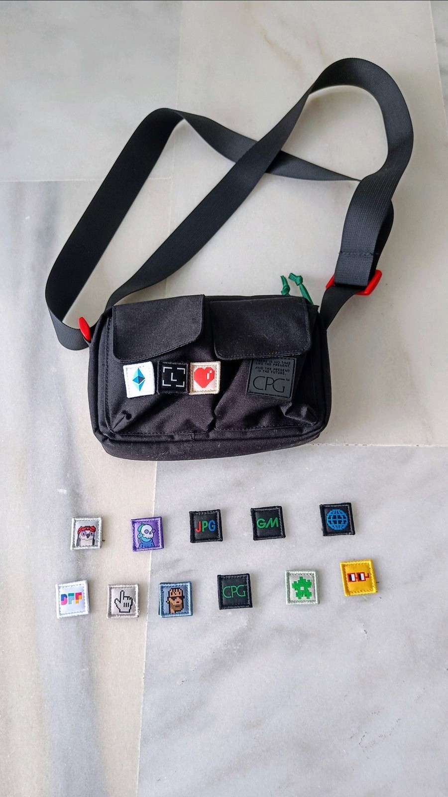 Crypto Package Goods Crossbody Bag With 14 Attachable Patches New