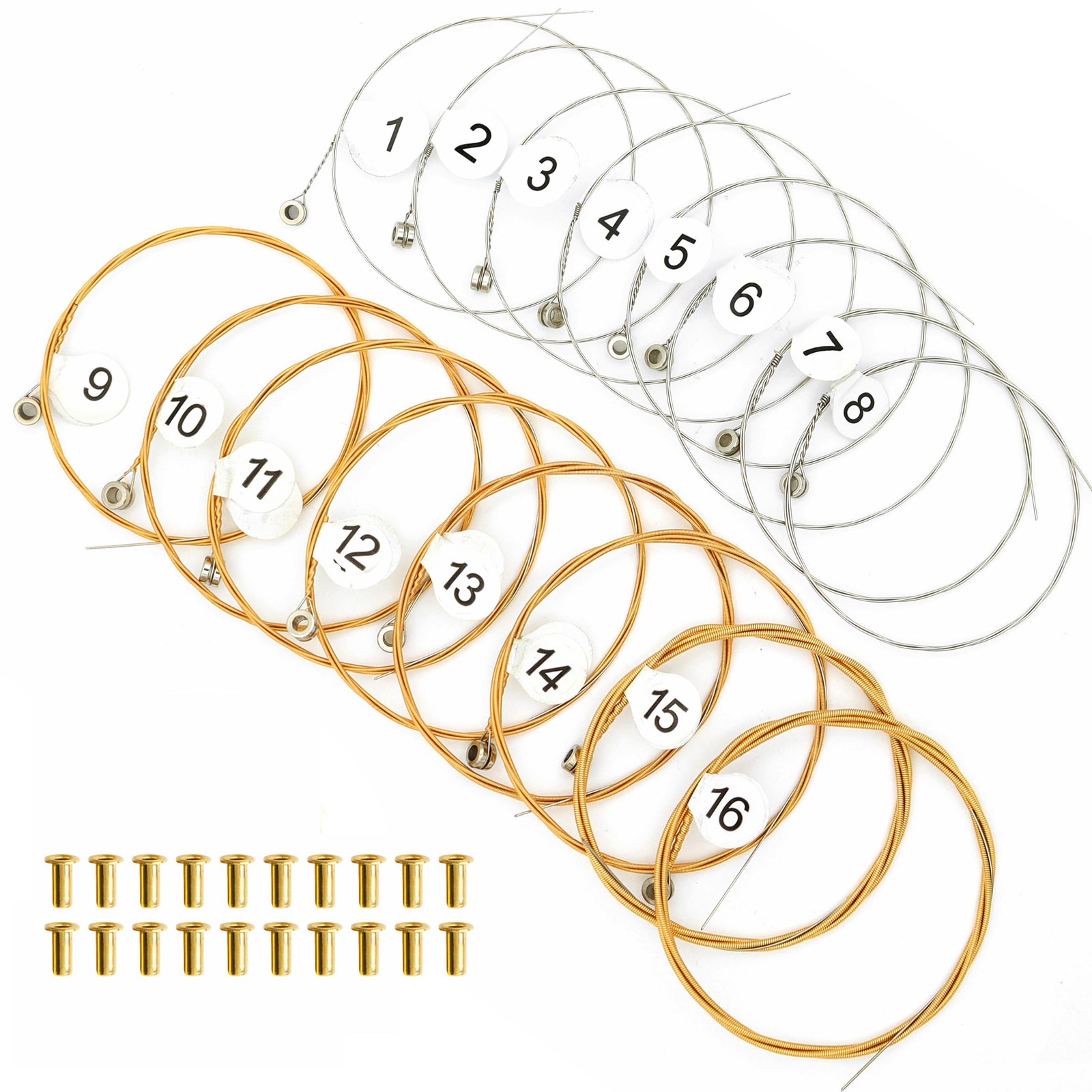 Lyre Harp A Sets of 16 Metal Strings with 20 Pcs Gold Brass Hollow Rivets