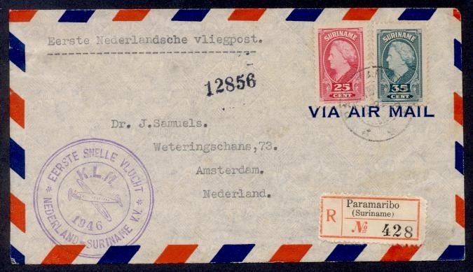 SURINAM #197 199 REG AIR 1946 TO NEDERLAND