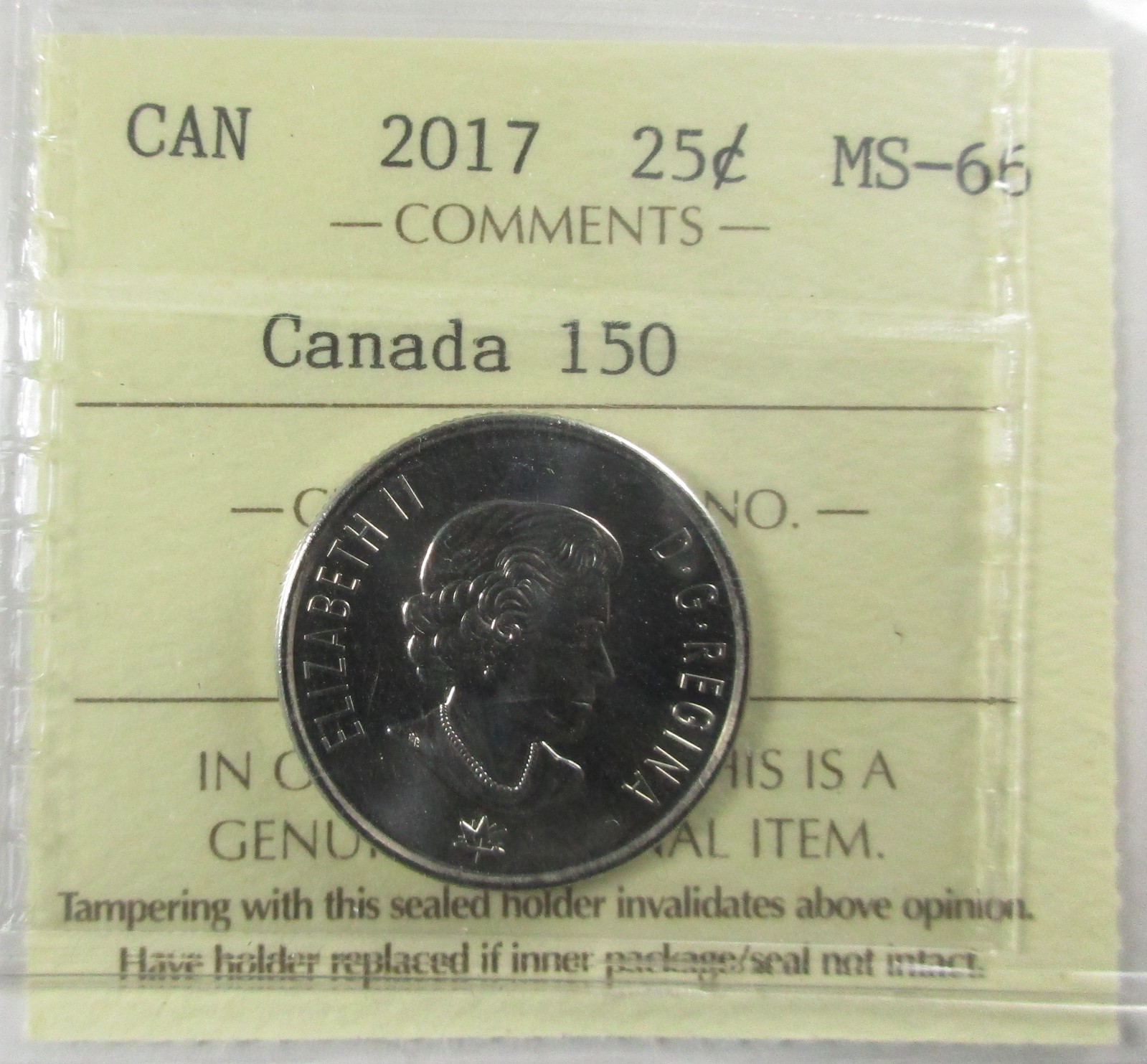 2017 Canada Twenty-Five Cent - Canada 150, Hope For A Green Future - ICCS MS-66