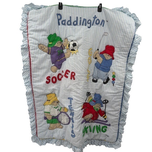 Vintage 1991 Paddington Bear by NOJO Crib Bedding blanket quilt 39x31