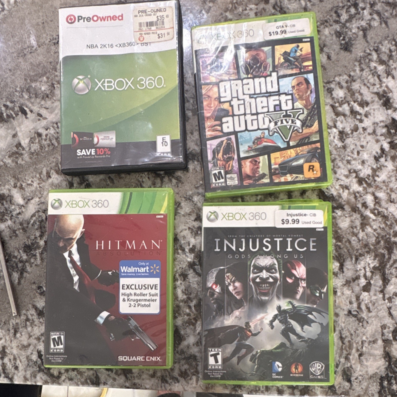 Microsoft Xbox 360 Game Lot GTA V, Hitman, Injustice, NBA 2K16, Dragon Age