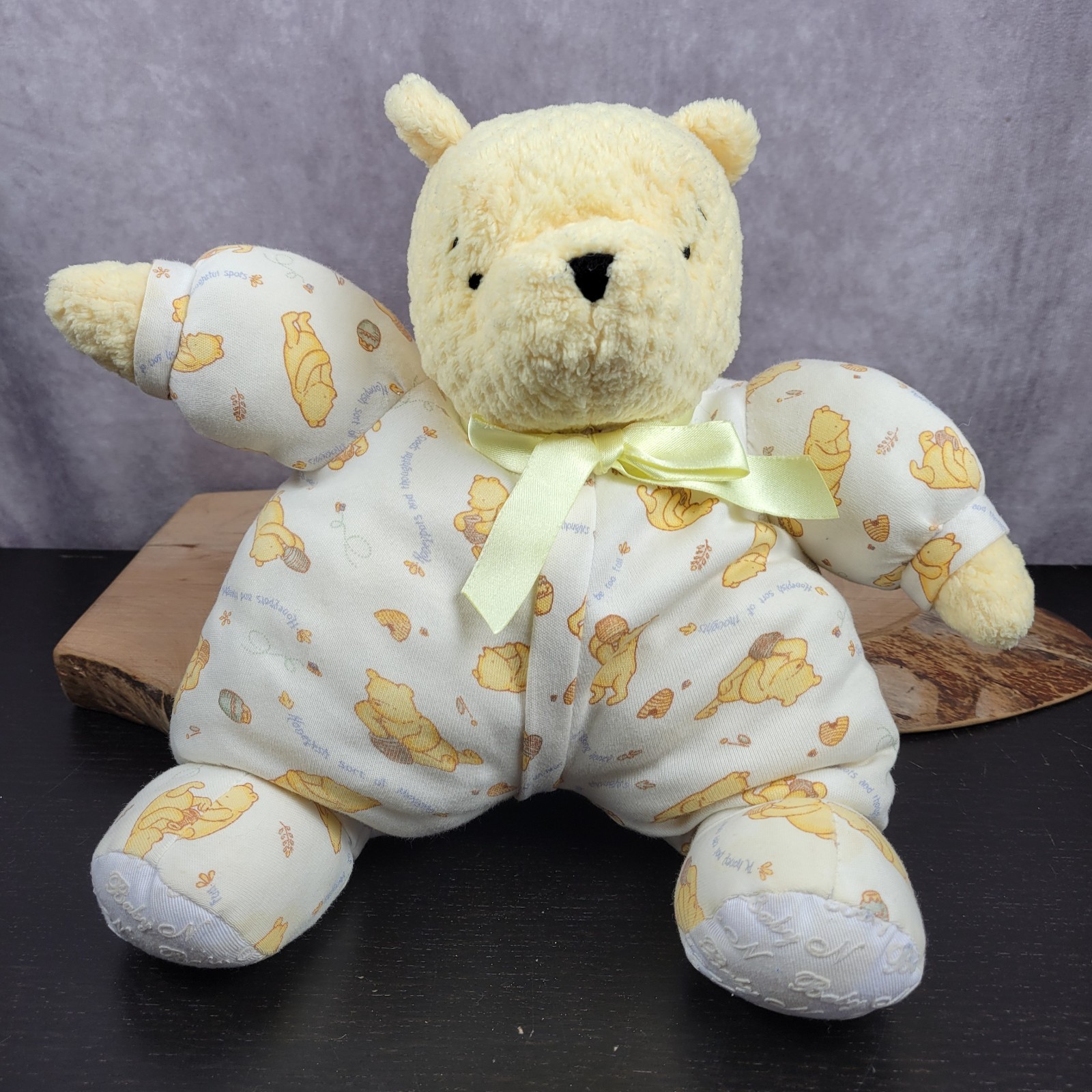 Classic Winnie the Pooh Plush Rattle Cloth Pajama Body Waffle Weave 14" Disney