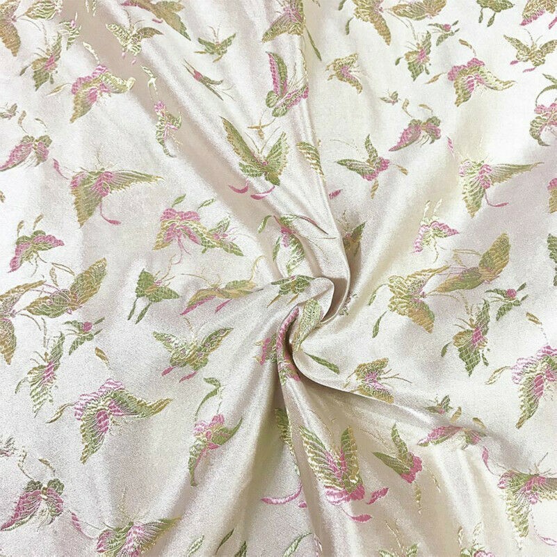 Chinese Butterfly Satin Fabric Qipao Material Jacquard Brocade Costume By Metre