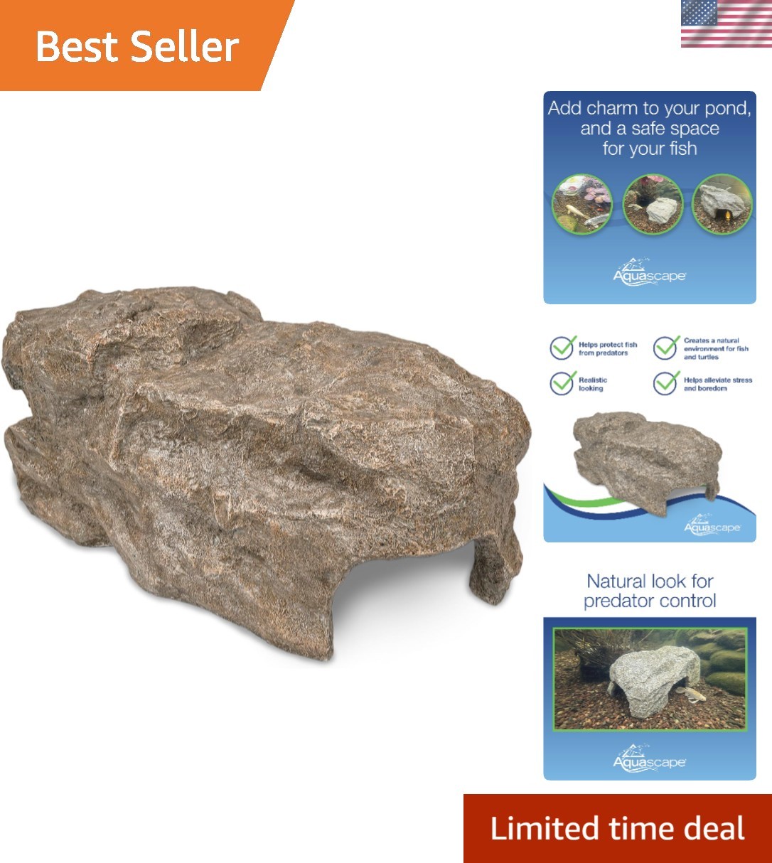 Faux Rock Fish Cave, Predator Control and Decorative Shelter for Koi and Fish...