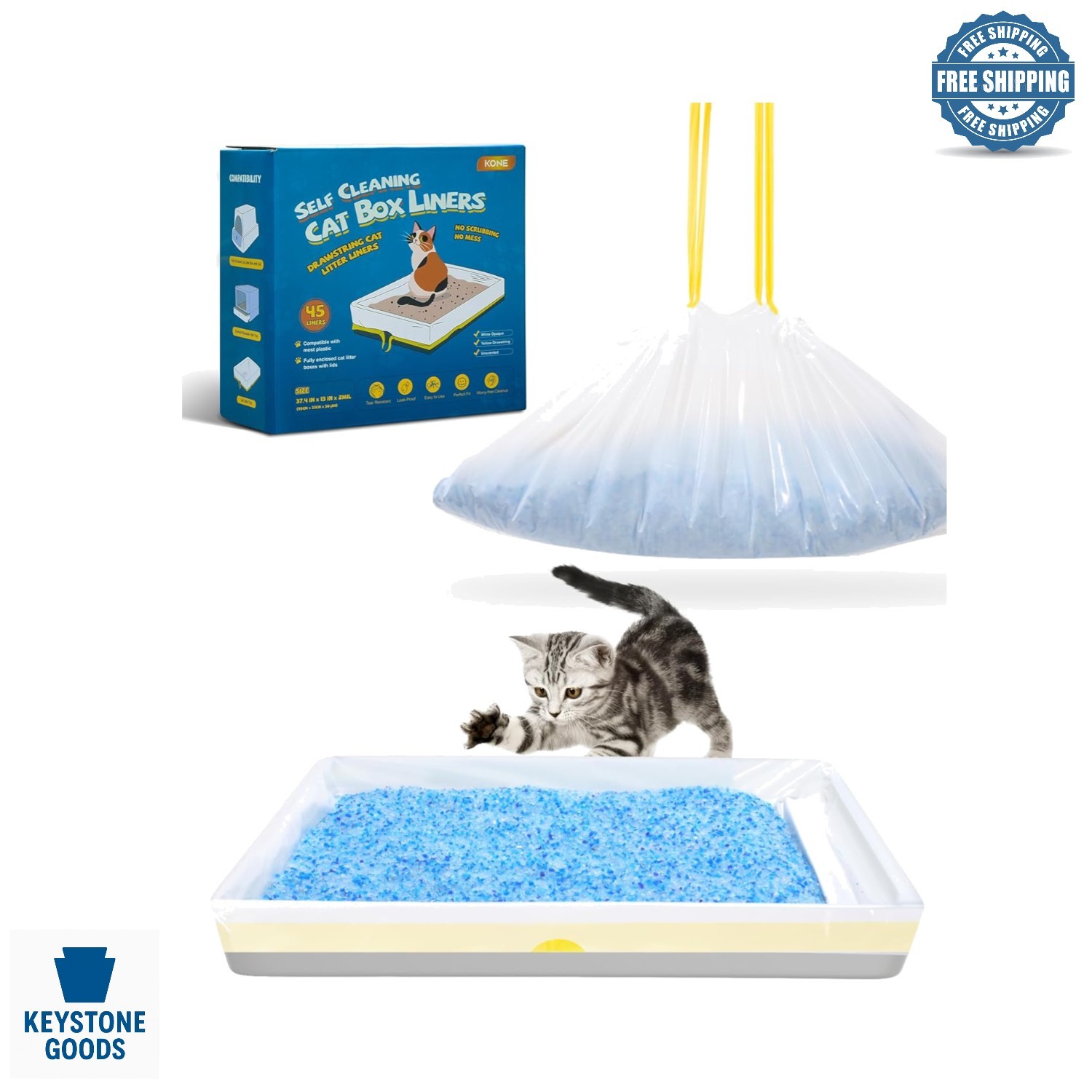 45 Pack Thick Leak-Proof Cat Litter Box Liners for Scoopfree & Standard Trays