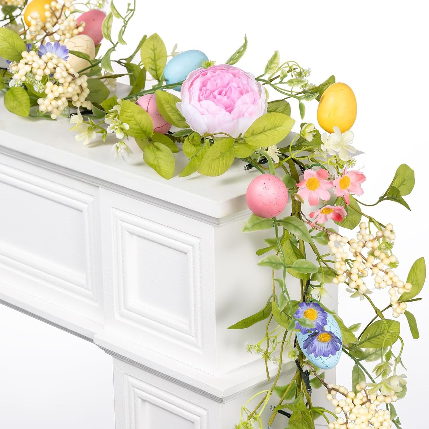 6FT Prelit Easter Garland with 20 LED Lights, Lighted Artificial Easter Egg Garl