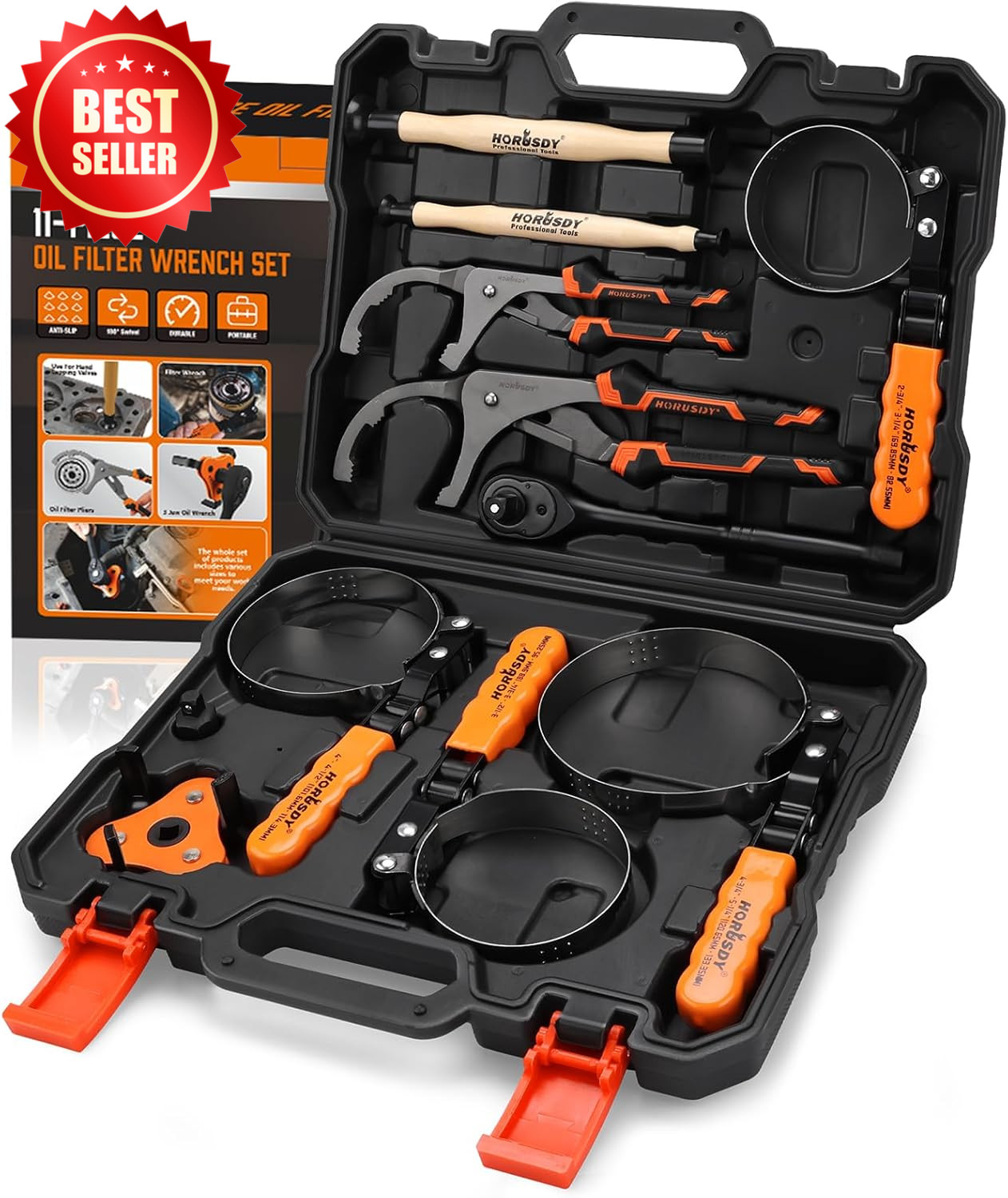 11 PC Oil Filter Wrench Set 2.75"-5.25" Swivel Plier 3-Jaw Ratchet Case US