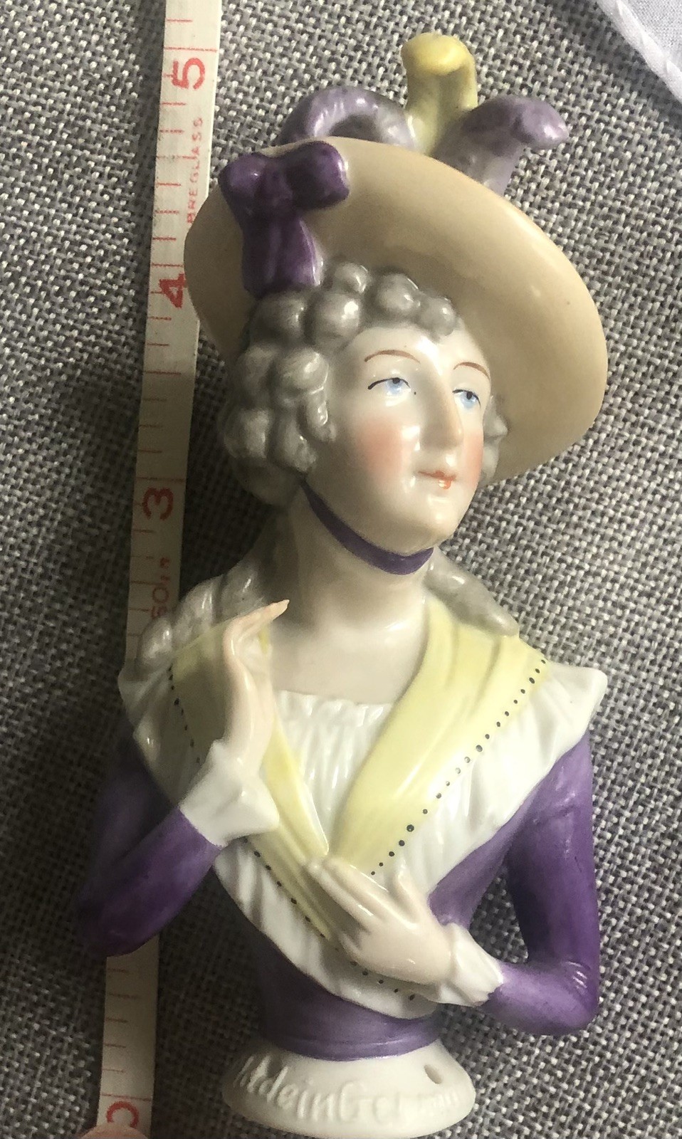 Sarah Siddons German Pin Cushion Porcelain  1/2 Doll Vintage Hand Painted