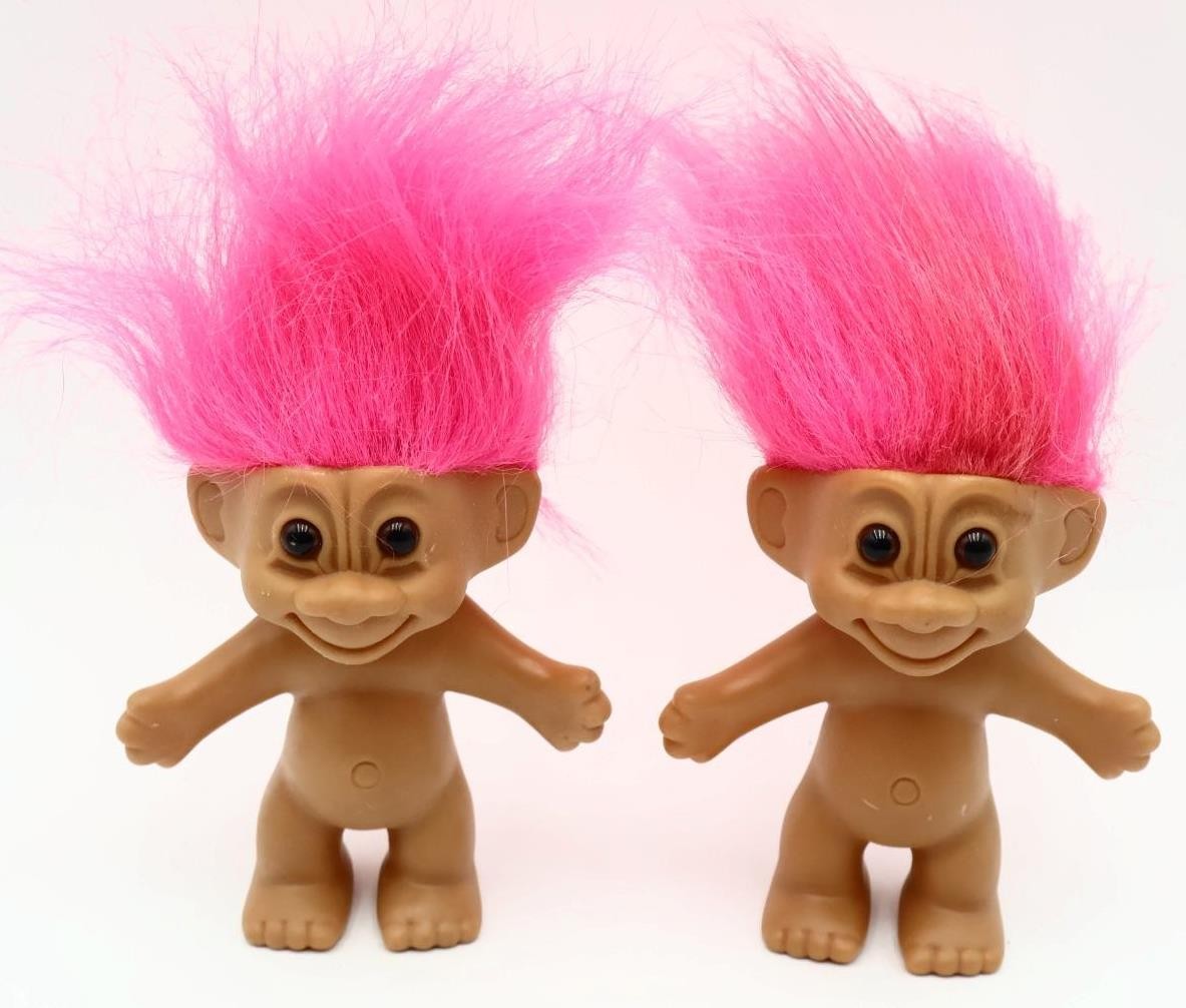 Lot of 2 Vintage 1990s RUSS 4 1/4" Troll Dolls Pink Hair