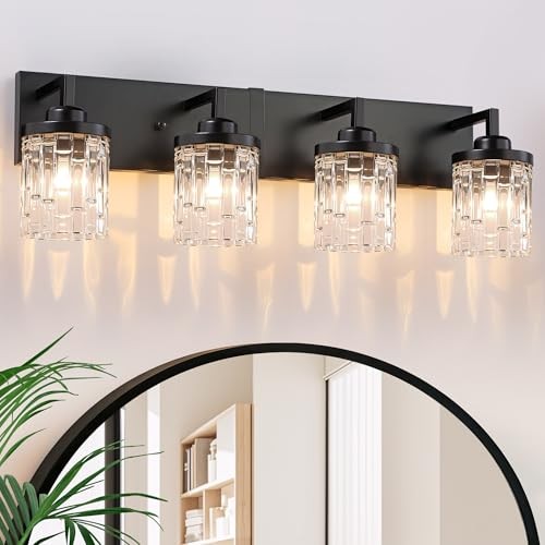  Vanity Light, 4 Light Crystal Modern Farmhouse Bathroom Light 4 Lights Black