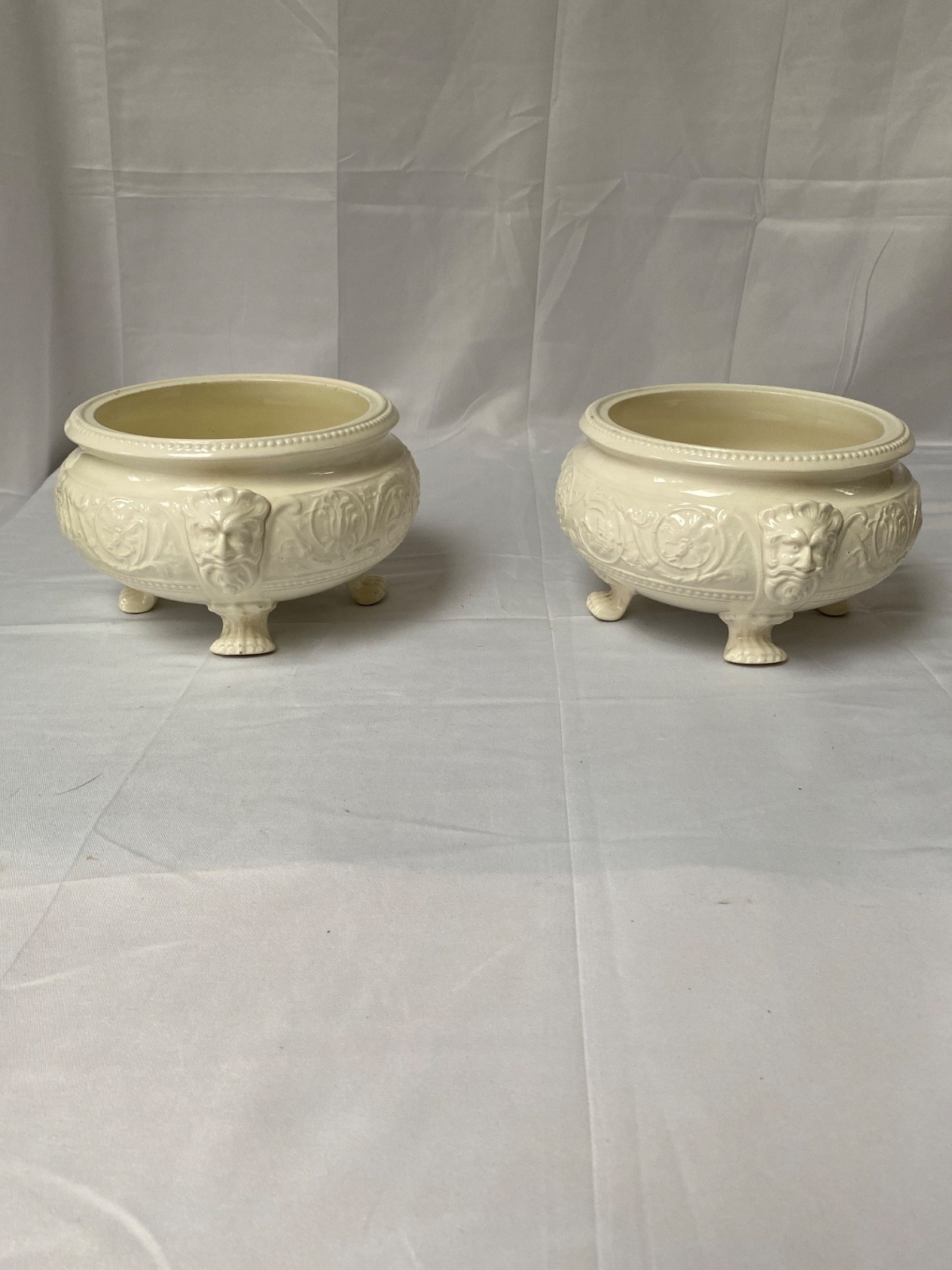Wedgwood Patrician Lion Mask Footed Bowls Pair – Antique Creamware Planters