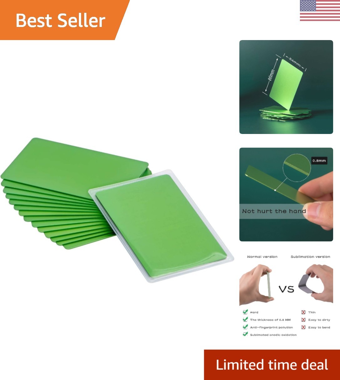 Thick Frosted Green Aluminum Business Cards - Durable & Customizable 15 Pack