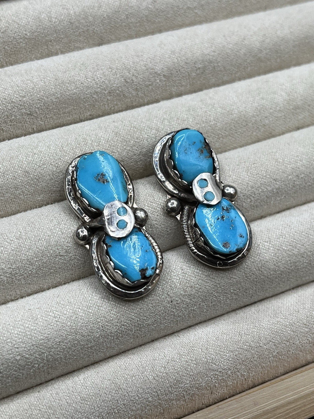 Zuni Effie C Sterling Silver Turquoise Snake Earrings 10.8g