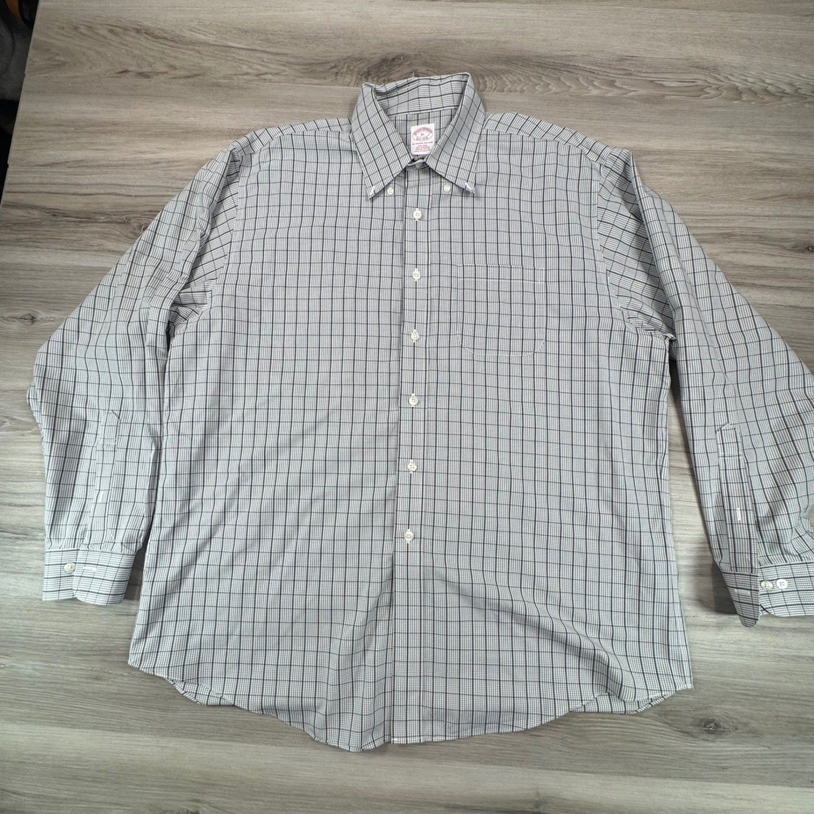 Brooks Brothers Mens XL Non-Iron Supima Cotton Check Button Down grey black