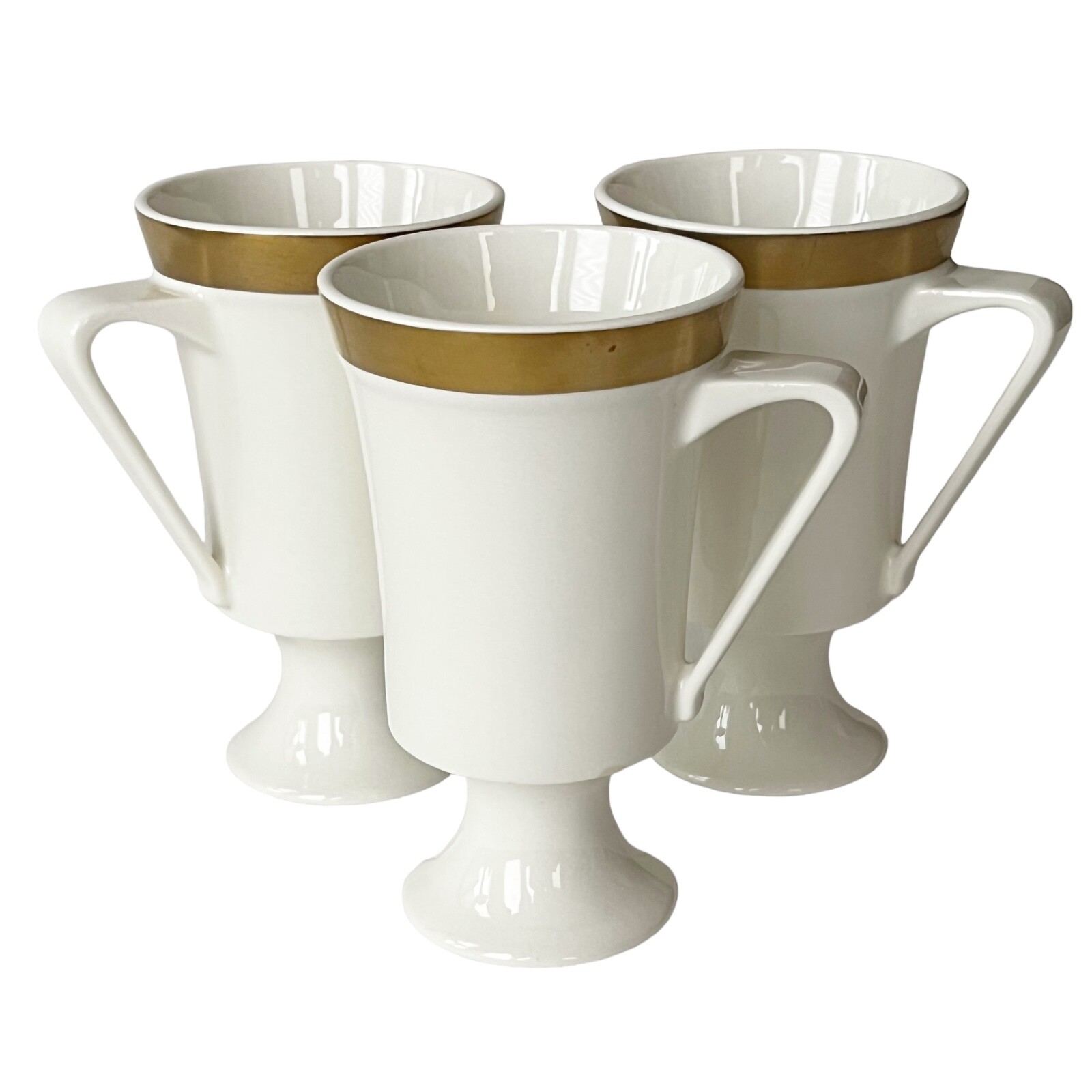 Vtg Ernest Sohn Creations MCM Set Of 3 Gold Rim Footed White Coffee Tea Mugs