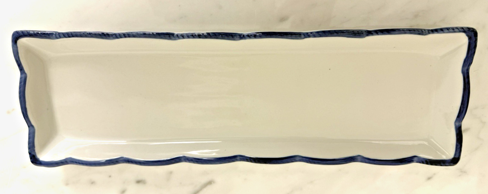 Nantucket Porcelain Long Serving Tray blue Scalloped Edge 13" Rectangle Coastal