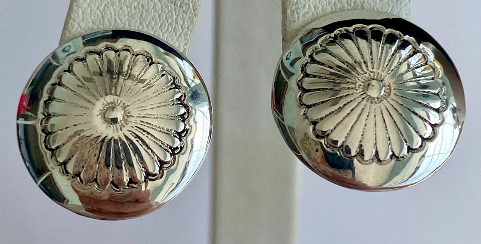 Vintage Native American Concho Sterling Silver Clip On Earrings Stud Round