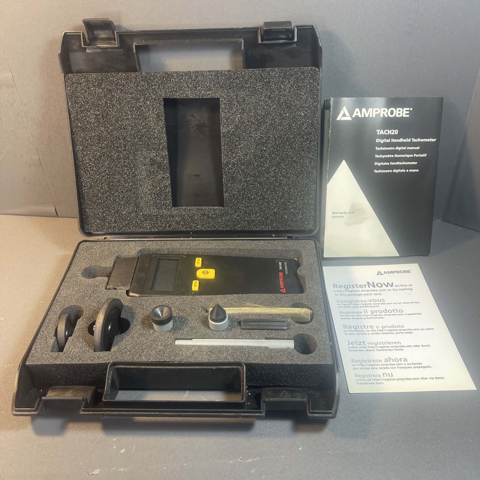 Amprobe Tach20 Digital Handheld Tachometer w/ case and user manual READ DESCRIPT