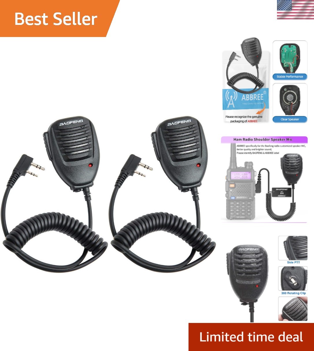 360° Stainless Clip Speaker Mic for Police & Ham Radios - 4.8Km Range Included