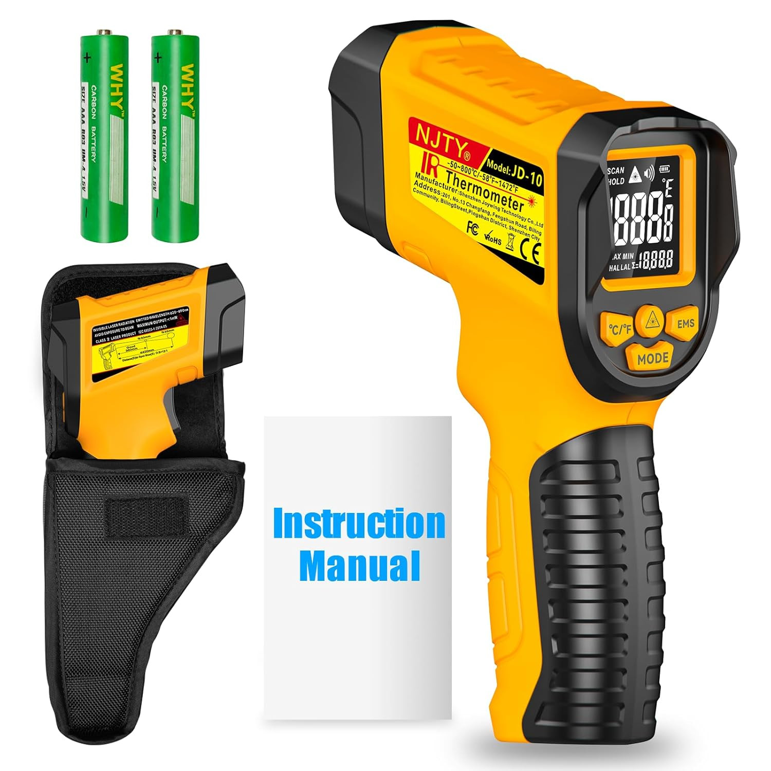 Infrared Thermometer Gun, -58℉ to 1472℉, High Precision, Non-Contact Laser Tempe