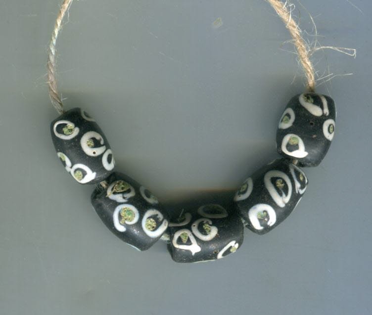 African Trade beads Vintage Antique Venetian glass 5 rare black fancy eye beads