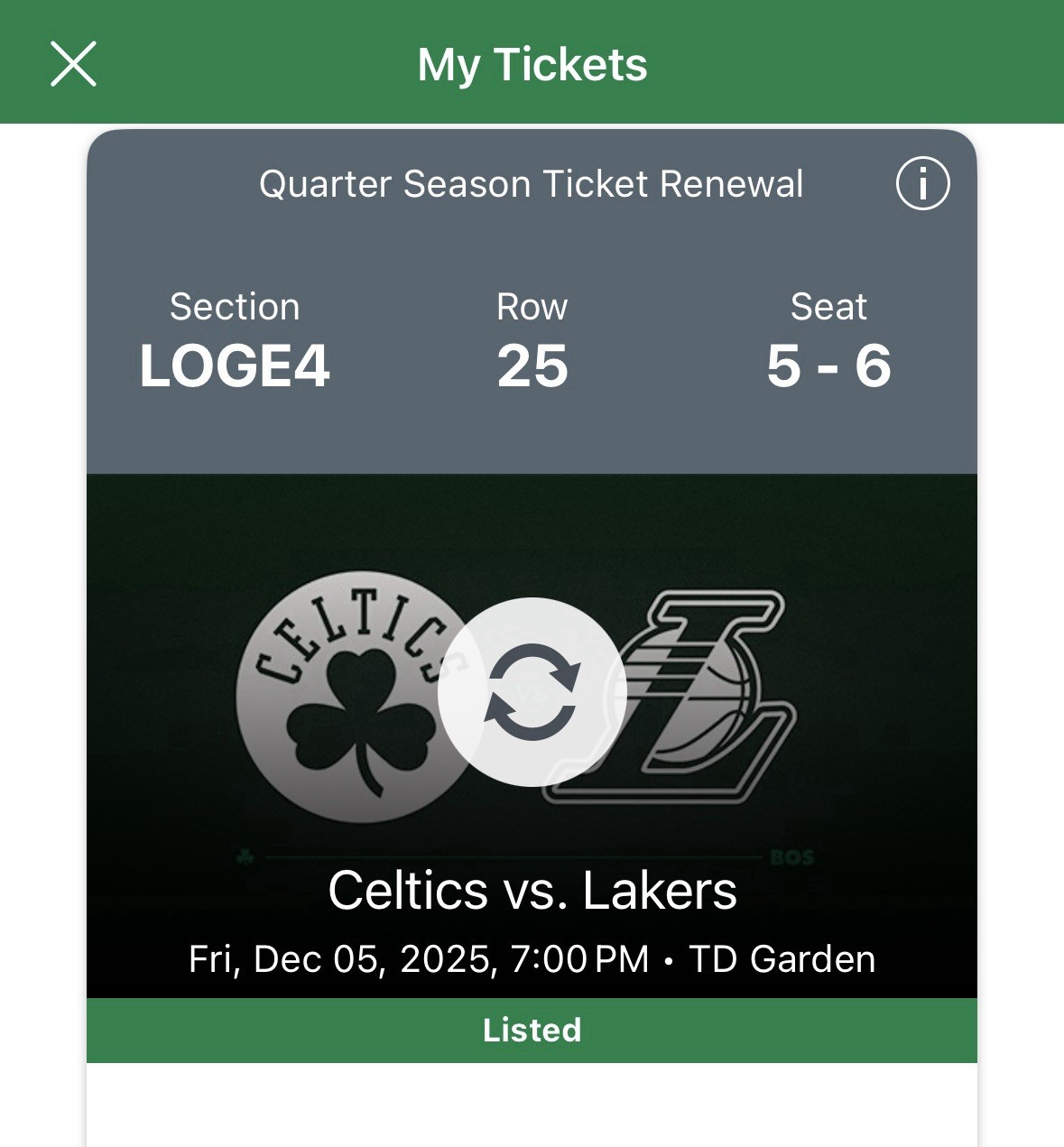 2 Tickets Boston Celtics vs LA Lakers