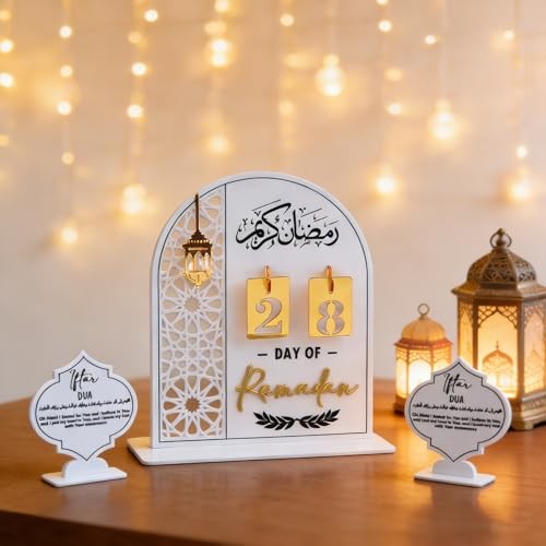 Ramadan Decorations Advent Calendar, Acrylic Mirror Countdown Calendar white