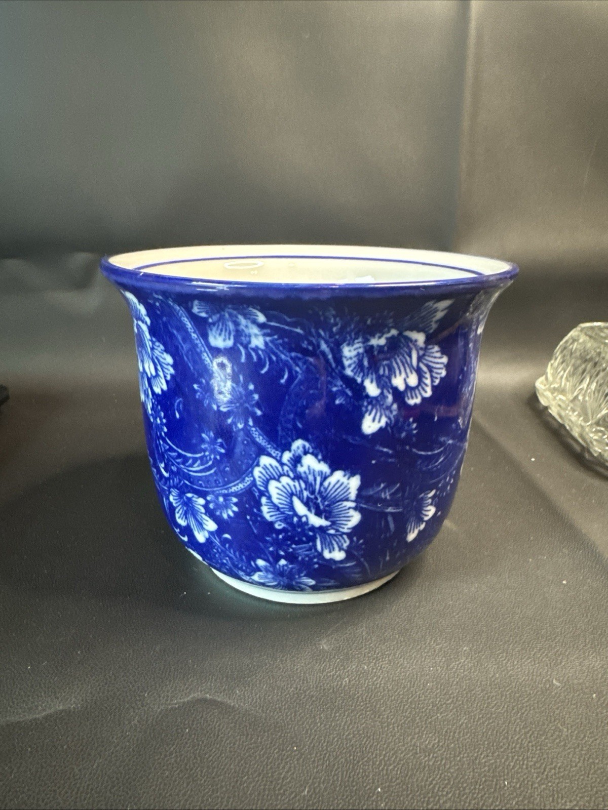 Vintage Victoria Ware Ironstone Planter Pot Vase Blue White Calico Floral