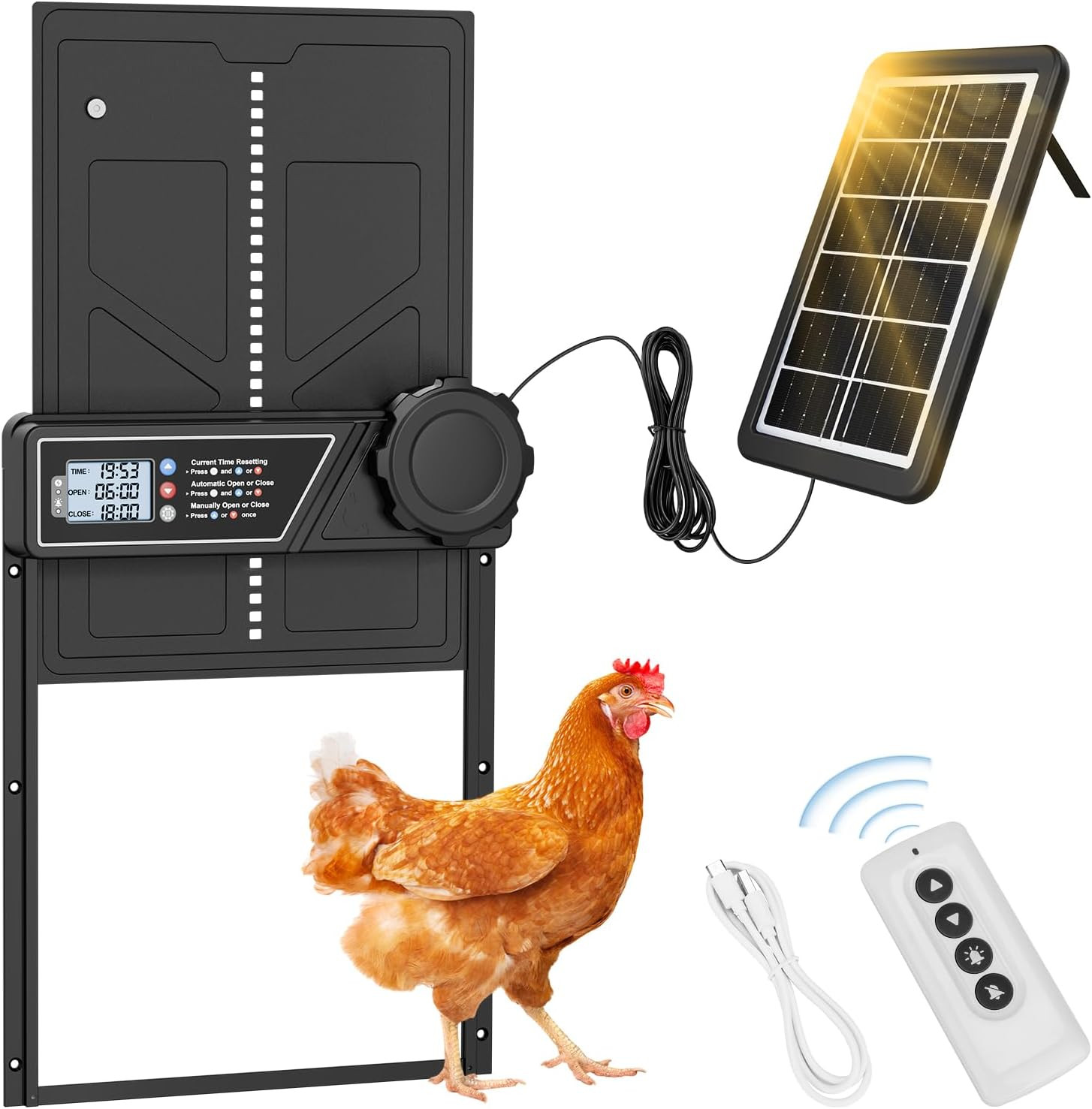 Automatic Chicken Coop Door Solar Powered, LCD Display Automatic Chicken Door wi