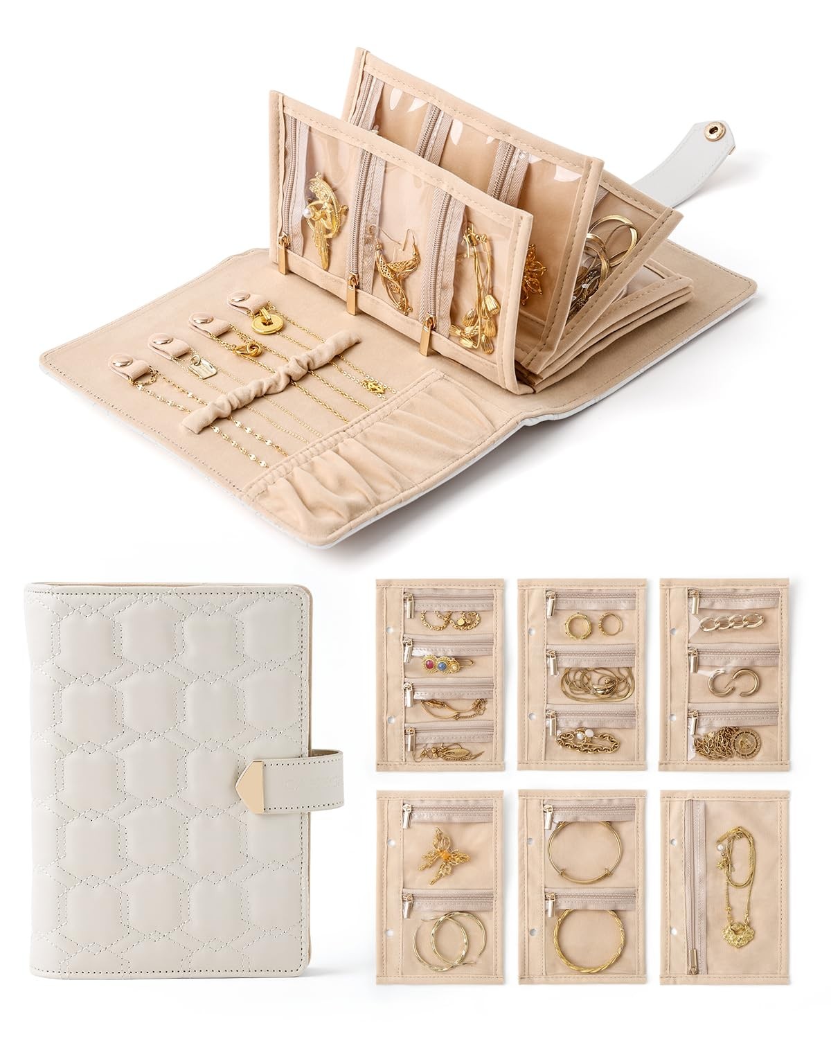 Travel Jewelry Organizer Case,Portable Jewelry Storage Book Ring Binder with ...