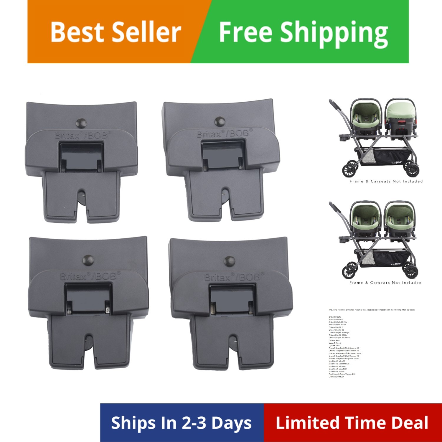 Twin Roo+ Car Seat Adapter, Britax/BOB