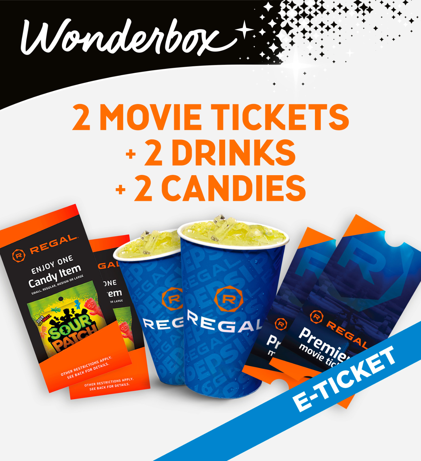 *Digital Tickets* REGAL Theatres, 2 Premiere Movie Tickets, 2 drinks, 2 candies