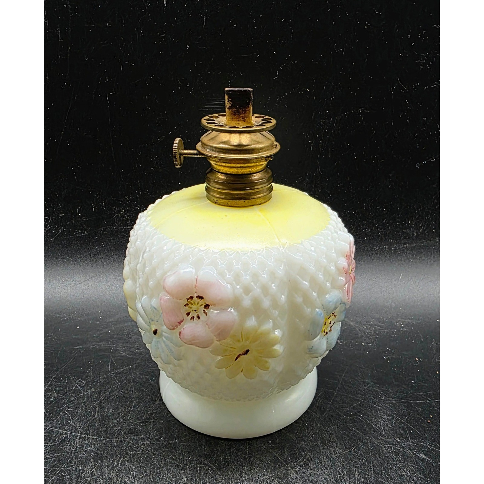 Vintage Consolidated Glass Cosmos Milk Glass Hand Painted Floral Oil Lamp Base