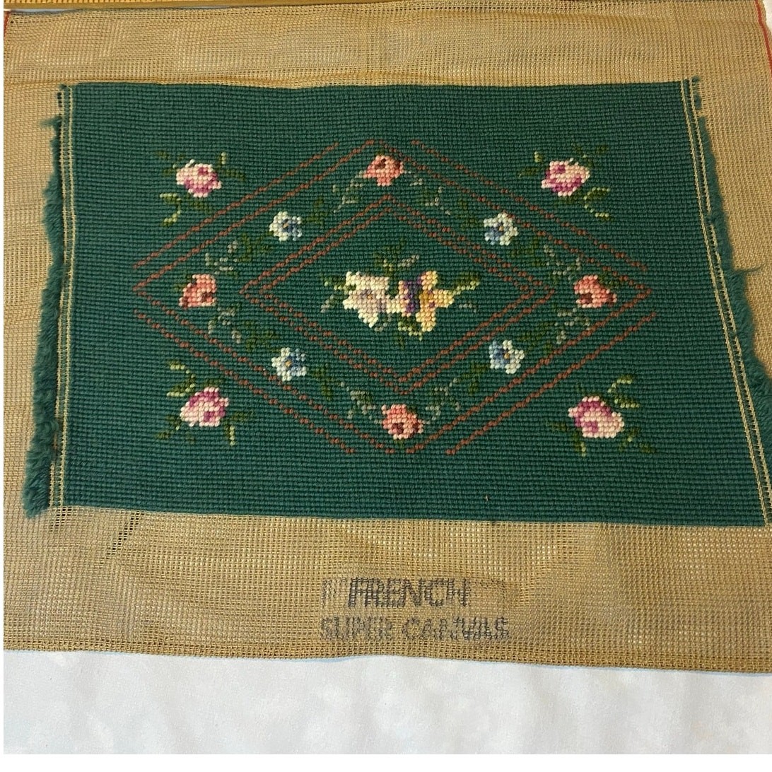 ANTIQUE French NEEDLEPOINT Pre-worked Canvas for Cushion, Pillow or framed