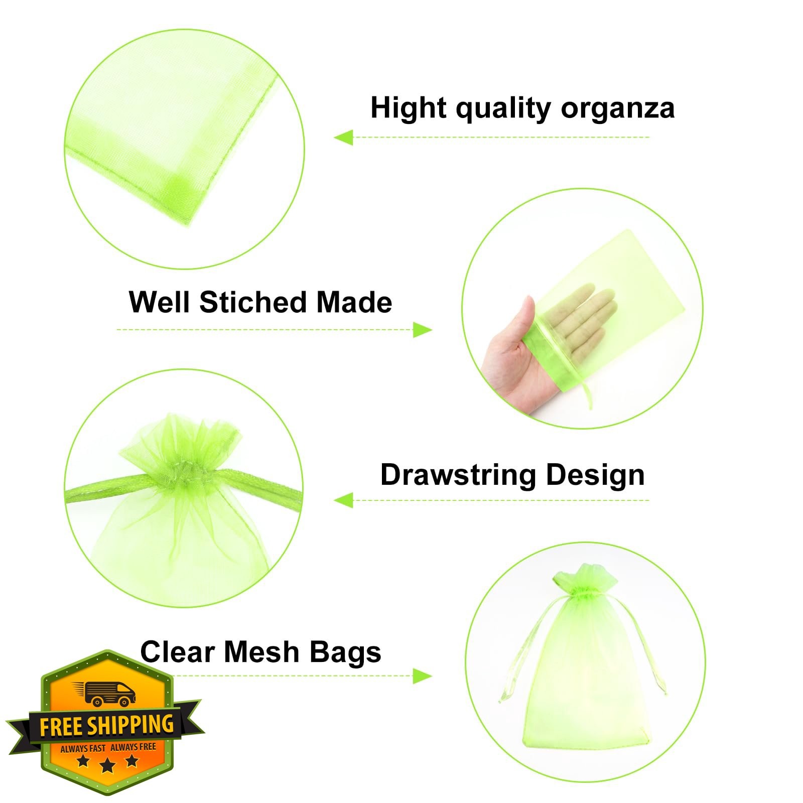 G2PLUS 100PCS 4x6" Light Green Organza Bags Drawstring Candy Party Favor Pouches