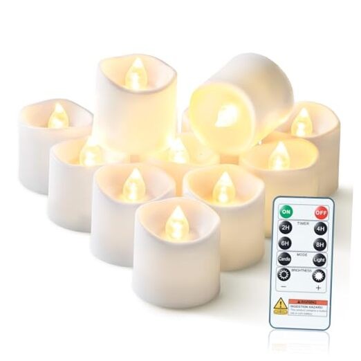  12Pack 400+Hour Remote Control Flameless 12 Pack White Base (Warm White Light)