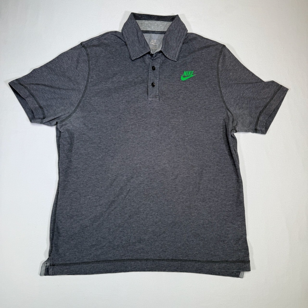 Nike Golf Polo Shirt Gray Heather Green Logo Athletic Training Casual Mens