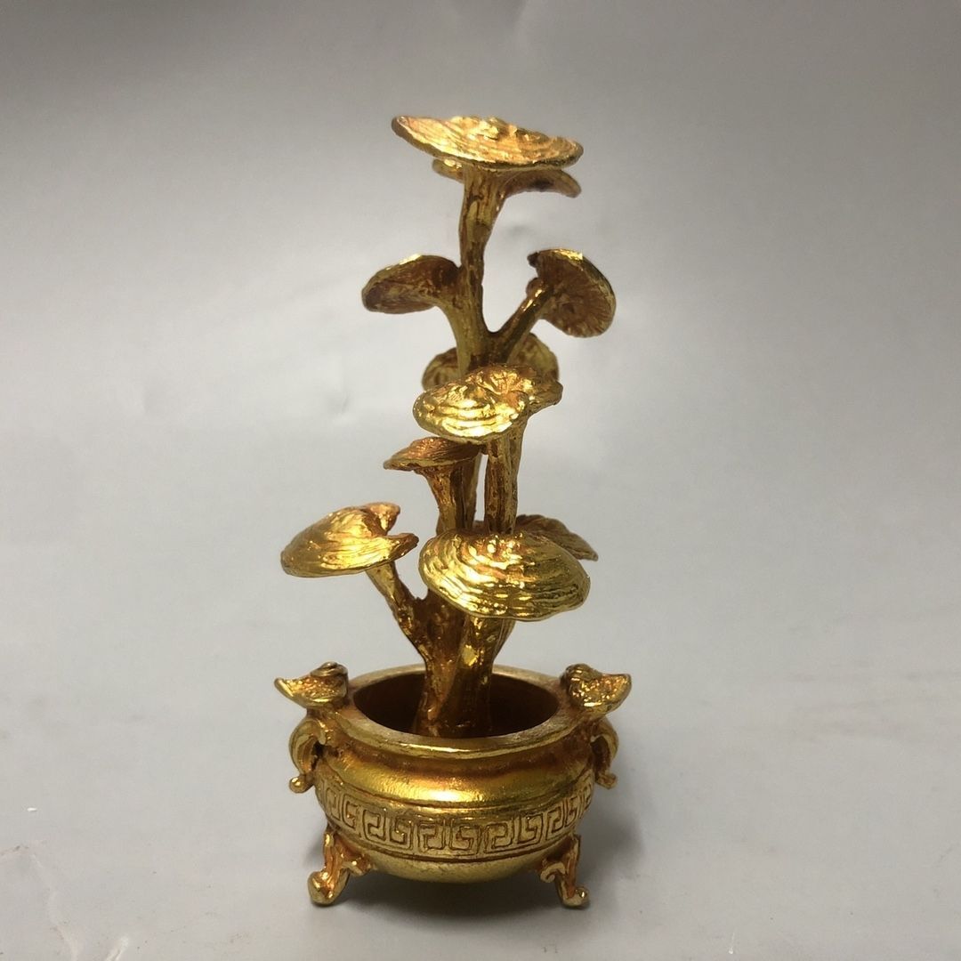 Vintage Money Tree Gold Plated Wealth Bowl Figurine Home Decor Feng Shui Gift