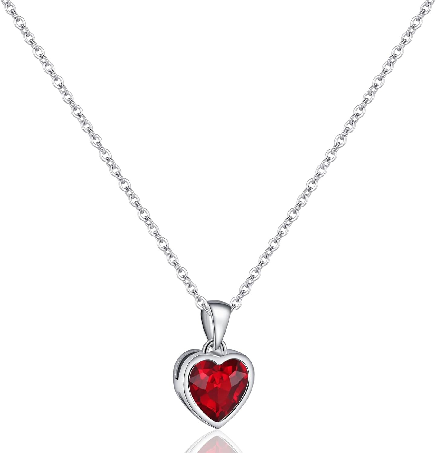 Sterling Silver Heart Necklace Red Green Blue Aquamarine Pendant Necklace for Wo