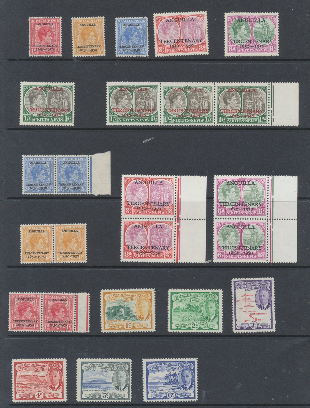 St Kitts Nevis Stamps 1950-1952 SG81/91;107/12 MNH + MH CV £25.6