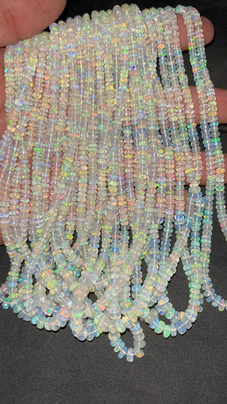 AAA+ Ethiopian Opal Smooth Rondelle Beads 3-5mm Welo Opal Beads 16 Inch Natural