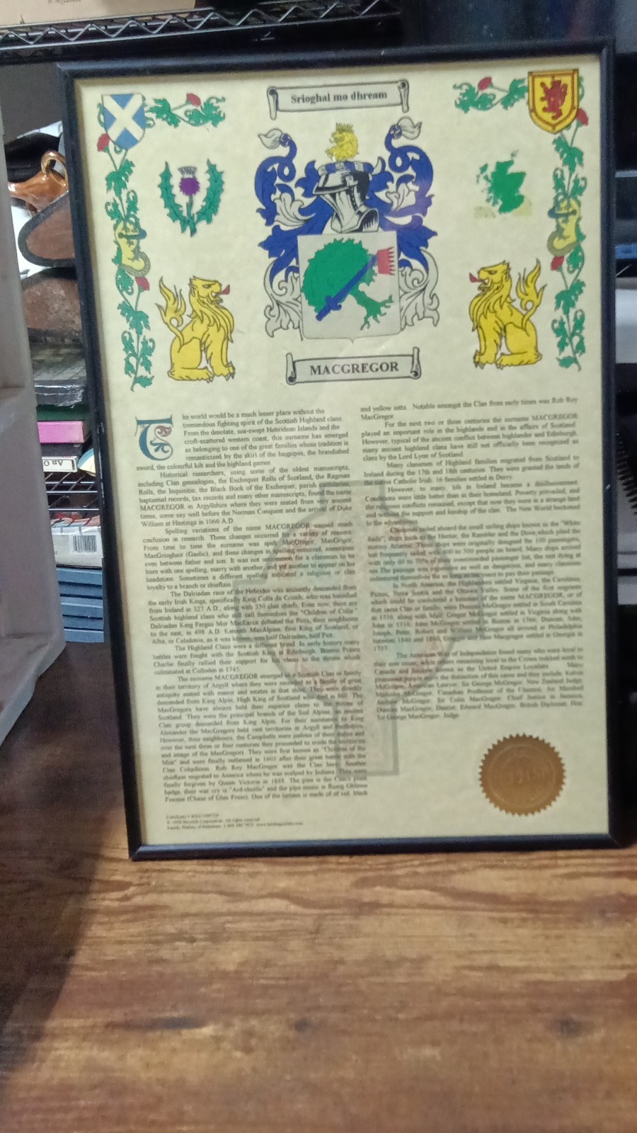 Swyrich MacGregor Family Coat of Arms Framed Certificate