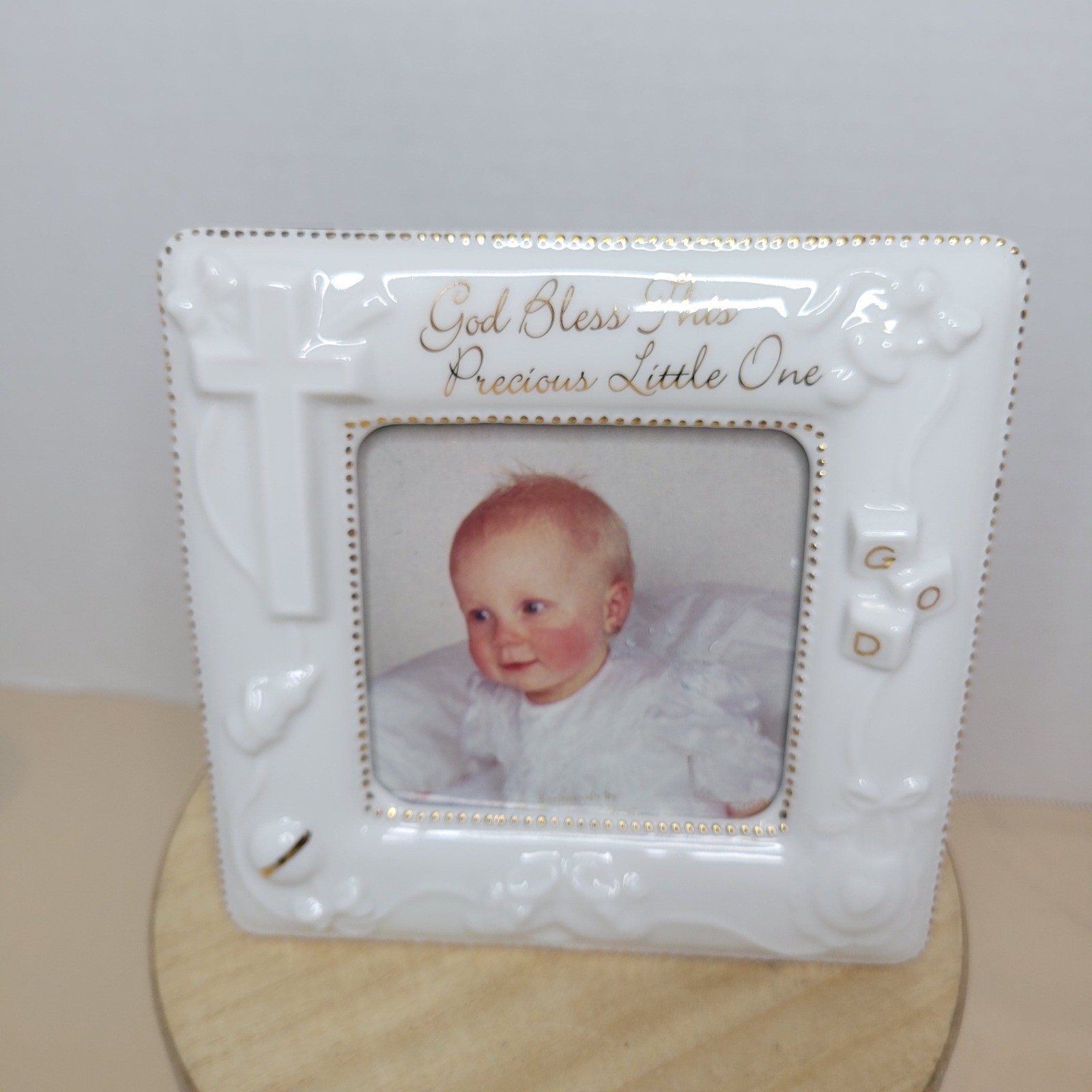 Roman, inc White Ceramic Baby Photo Frame "God Bless This Precious Little One"