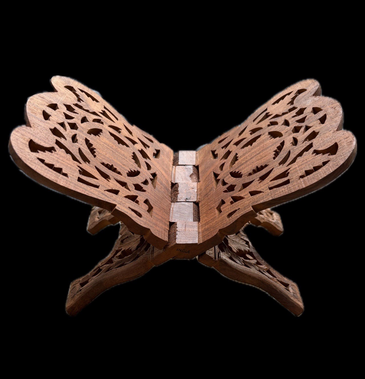 Medium Hand Carved Wood Folding Tabletop Quran Bible + Book Stand