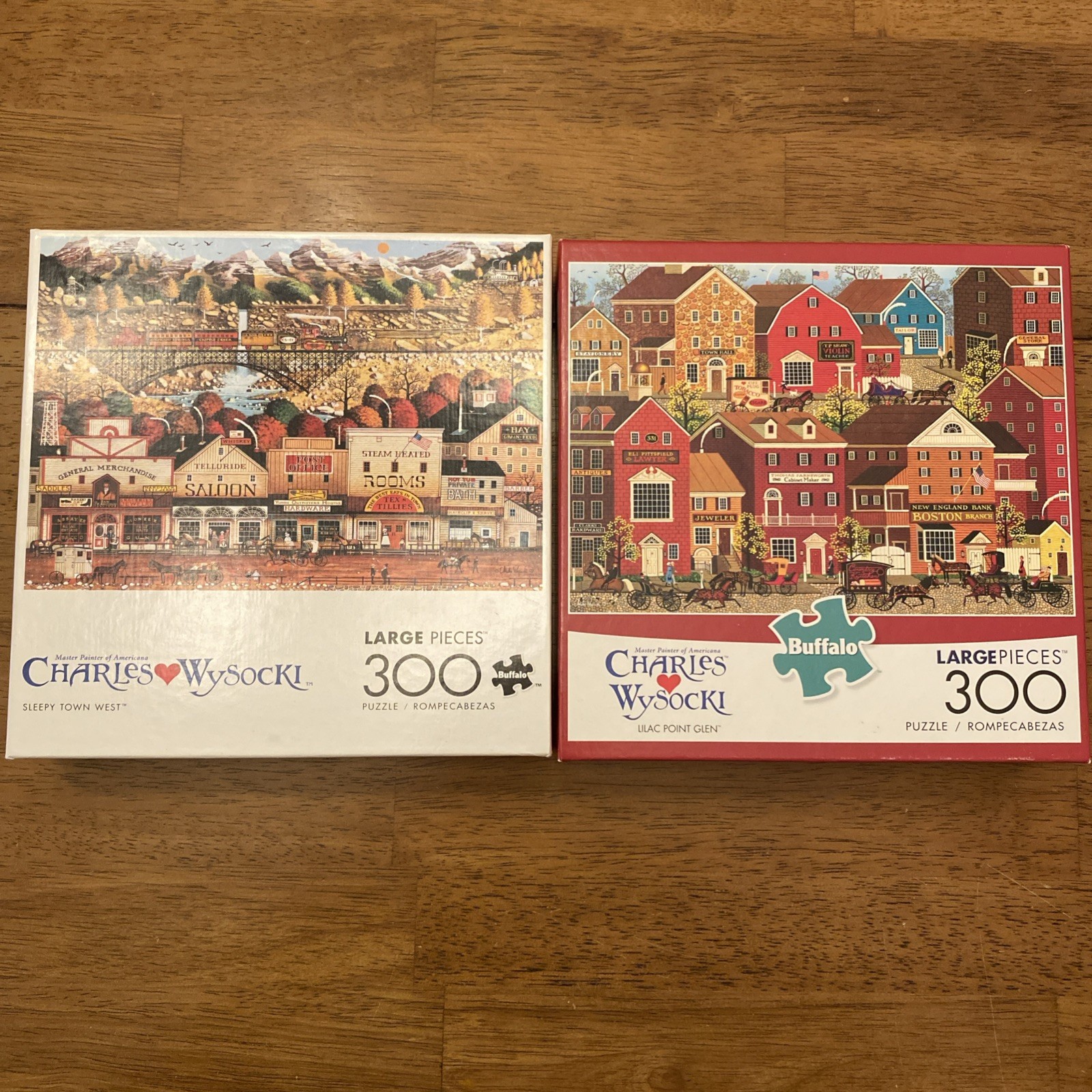 Charles Wysocki 300 Piece Puzzle Lot of 2 ~ Sleepy Town West & Lilac Point Glen
