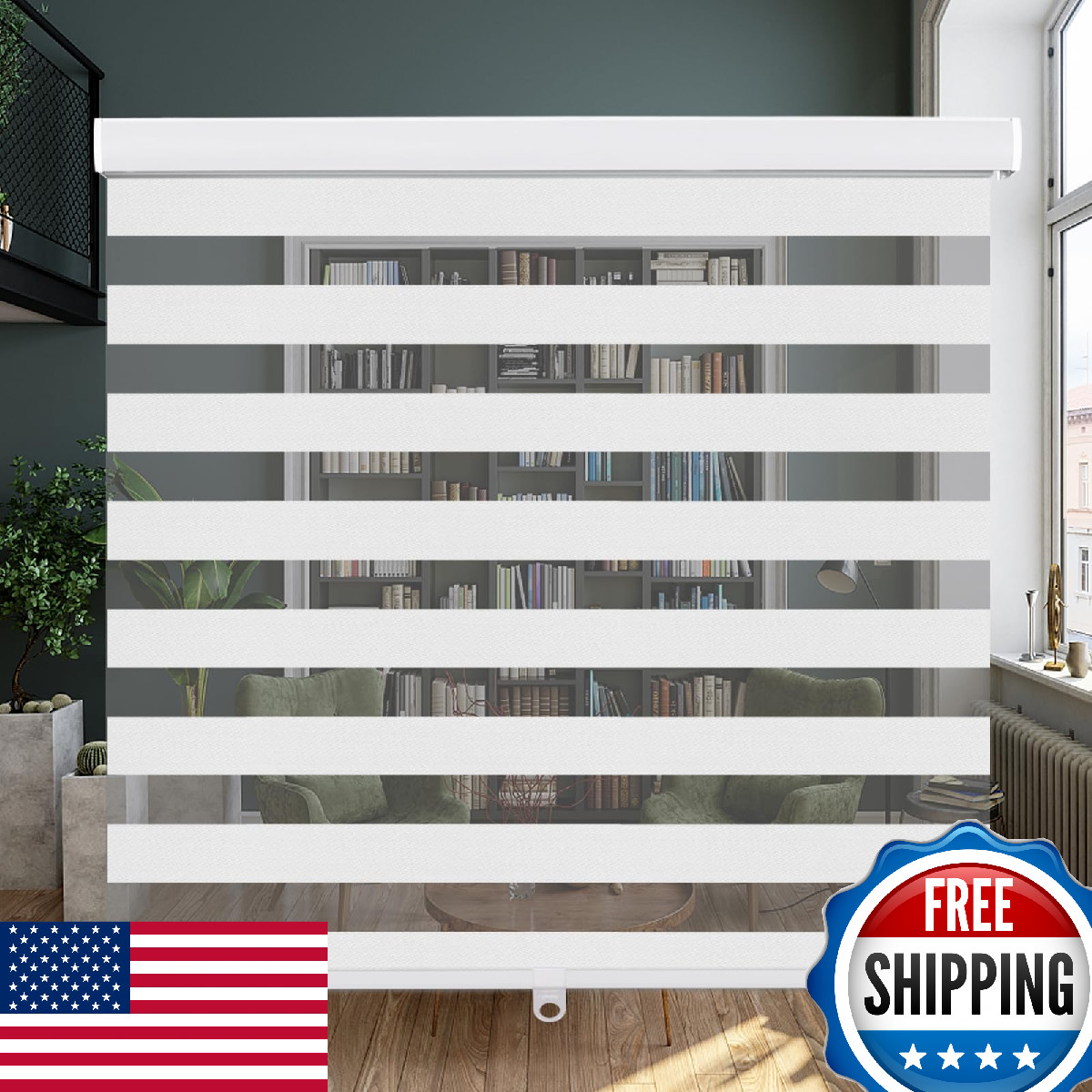 LUCKUP Cordless Zebra Blinds Roller Shades - Dual Layer High Shading